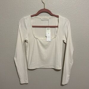 Abercrombie & Fitch Lounge Collection Soft Square Neck Lace Long Sleeve Top Fall